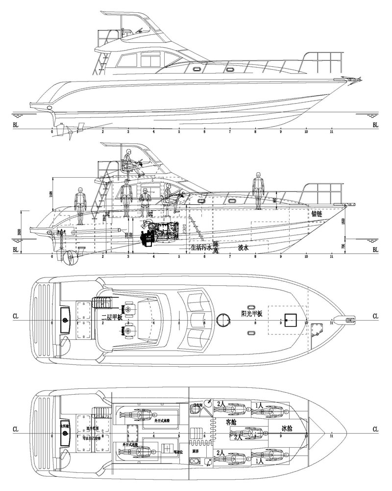JS-UF46豪华钓鱼艇平面布局图
